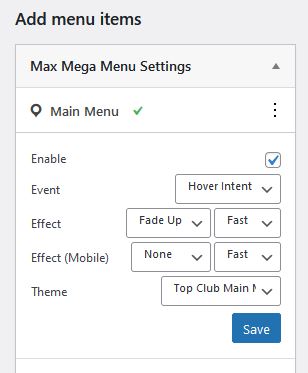 mega menu settings